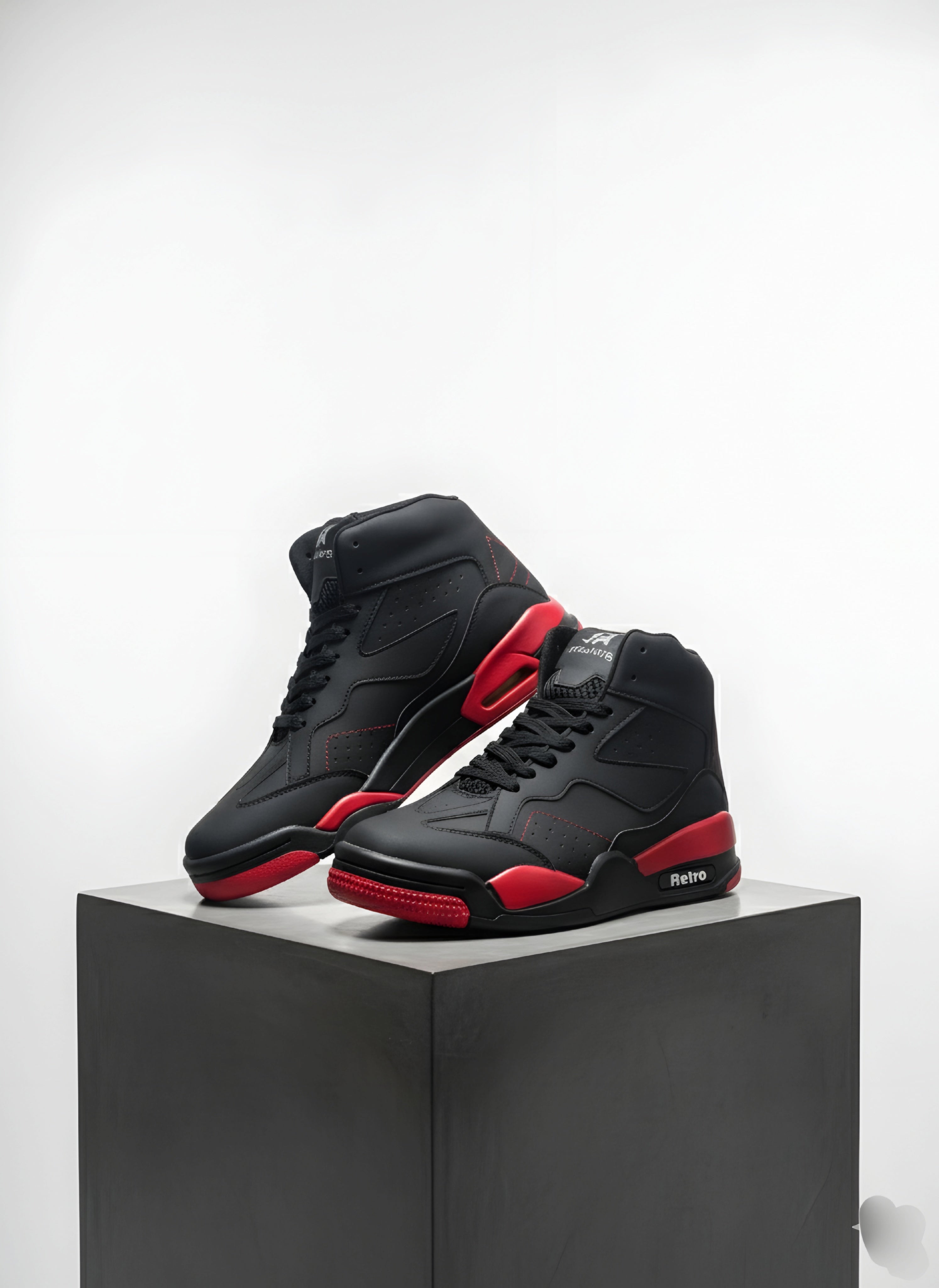 RetroMax High-Top Sneakers – Black & Red
