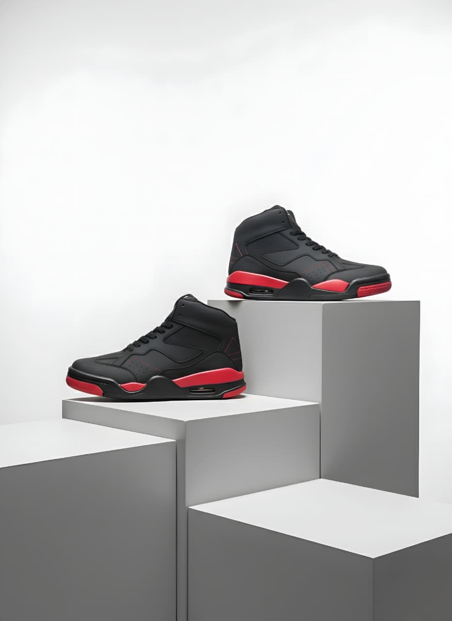 RetroMax High-Top Sneakers – Black & Red